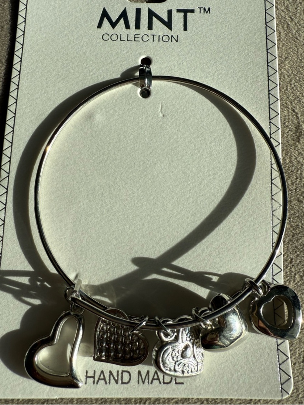 Mint Silver Heart Charm Bangle Bracelet